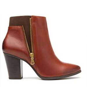Flexi Chestnut Heeled Boots with Gold Zipper